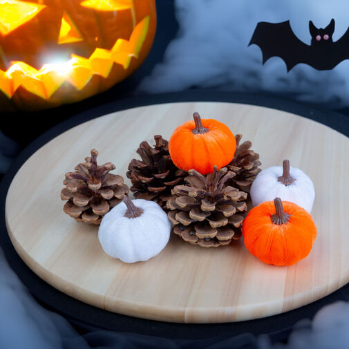 58188B • Halloween-i dekoráció - tök és toboz - 6 cm - habszivacs - 8 db / csomag