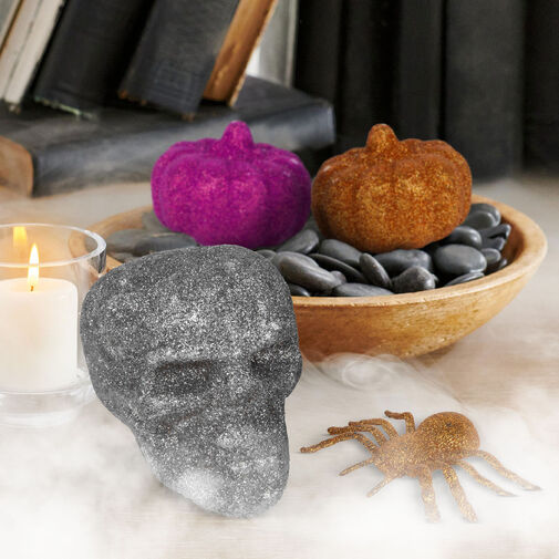 58189 • Halloween-i dekoráció szett - pók, koponya, 2 db tök - glitteres