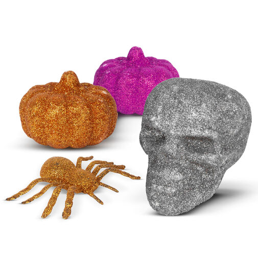 58189 • Halloween-i dekoráció szett - pók, koponya, 2 db tök - glitteres