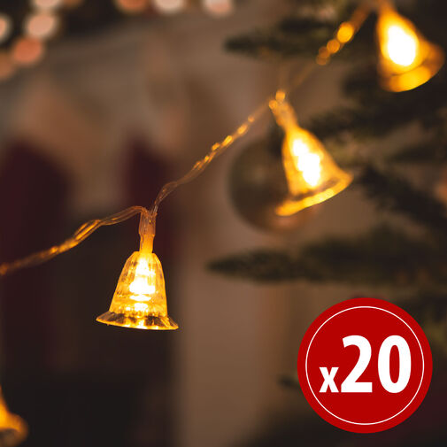 58216 • LED fényfüzér - csengettyű - 20 LED - 2,3 méter - melegfehér - 3 x AA