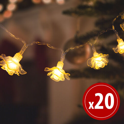 58218A • LED fényfüzér - virág - 2,3 m - 20 LED - melegfehér - 3 x AA