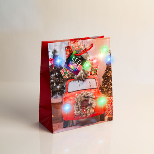 58326 • Ajándéktasak - 10 színes LED, papír - 265 x 127 x 330 mm - 4 féle / csomag - 12 db / csomag