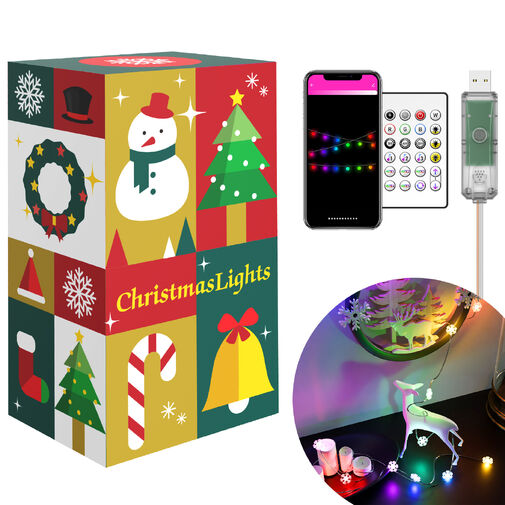 58381A • Smart fényfüzér - hópehely - USB - 20 db RGBIC LED - 2 m - bluetooth