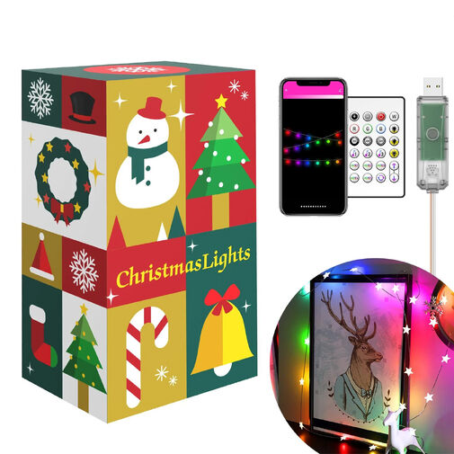 58381B • Smart fényfüzér - csillag - USB - 20 db RGBIC LED - 2 m - bluetooth