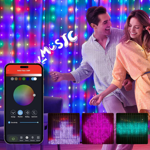 58383 • Smart fényfüggöny - 100-240V - 400 db RGBIC LED - 2 x 2 m - Wi-Fi, Bluetooth