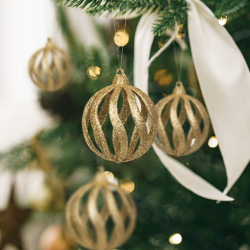 58522A • Karácsonyfadísz szett - glitteres arany gömbdísz - 7 cm - 6 db / csomag