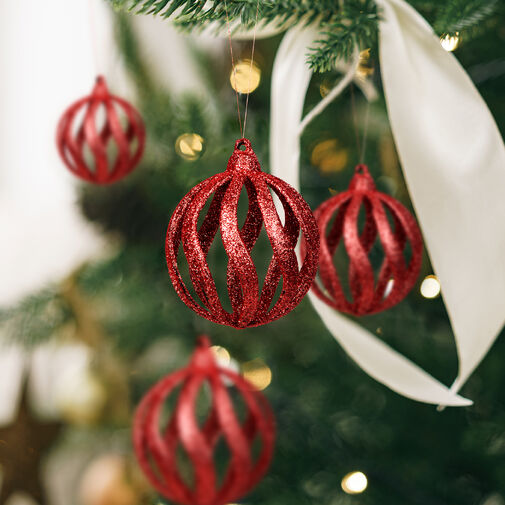 58522C • Karácsonyfadísz szett - glitteres piros gömbdísz - 7 cm - 6 db / csomag