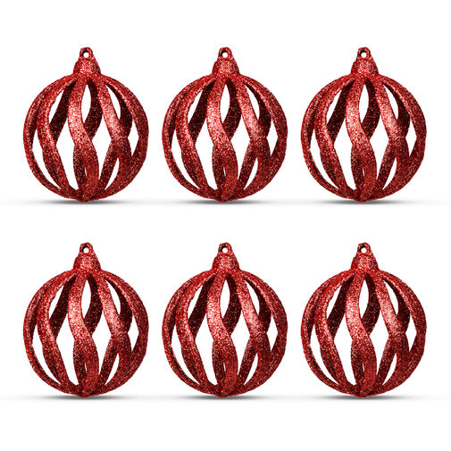 58522C • Karácsonyfadísz szett - glitteres piros gömbdísz - 7 cm - 6 db / csomag