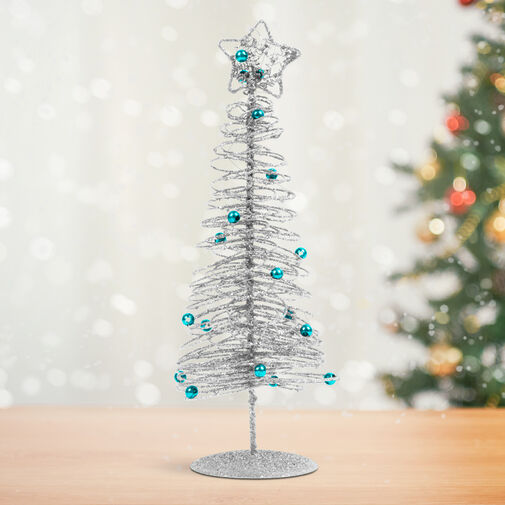 58622C • Karácsonyi, glitteres, fém karácsonyfa - 28 cm - ezüst