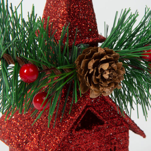 58677A • Karácsonyi glitteres templom akasztóval - 16 x 6,5 cm - piros