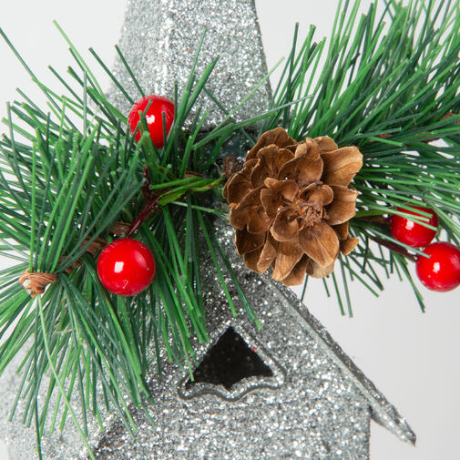 58677B • Karácsonyi glitteres templom akasztóval - 16 x 6,5 cm - ezüst