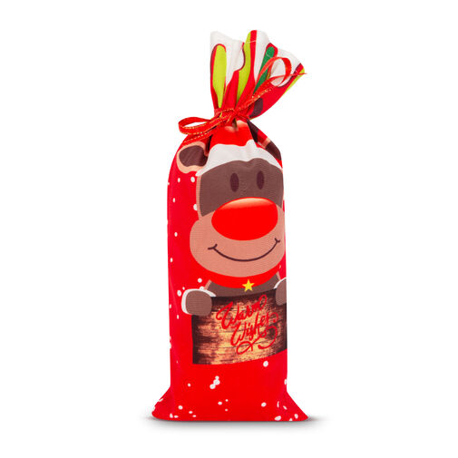 58727C • Karácsonyi italos üveg tartó szalaggal - rénszarvas - poliészter - 32 x 12,5 cm