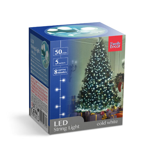 58900B-WH • Fényfüzér - 50 db LED - hidegfehér - hálózati - 5 m - 8 program
