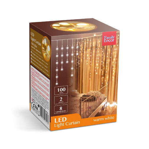 58902A • Fényfüggöny - 100 db LED - melegfehér - hálózati - IP44 - 2,2 m - 8 program