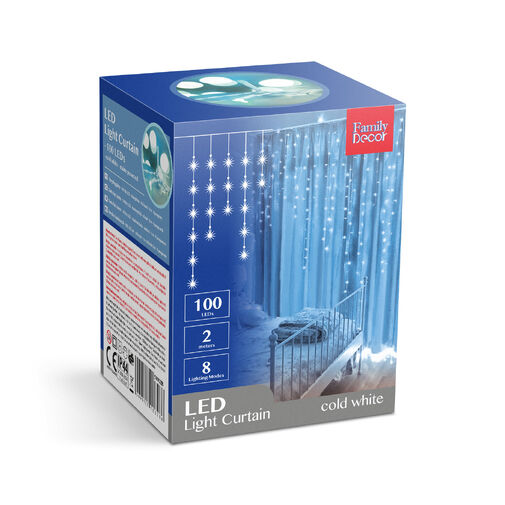 58902B • Fényfüggöny - 100 db LED - hidegfehér - hálózati - IP44 - 2,2 m - 8 program