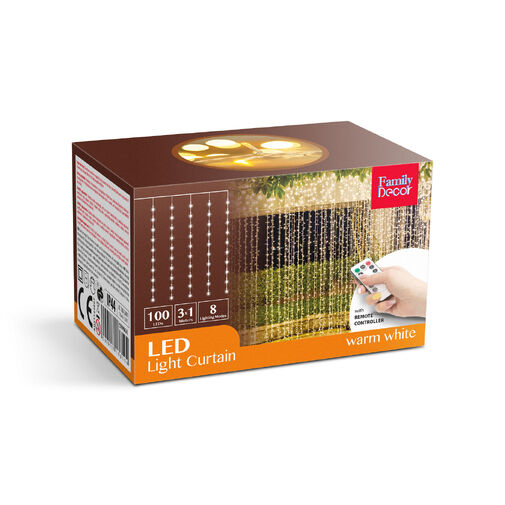 58906A • Fényfüggöny - 100 db melegfehér LED-del - 3 x 1 m - 230V - távirányítós