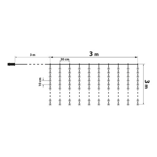 58907A • Fényfüggöny - 300 db melegfehér LED-del - 3 x 3 m - 230V - távirányítós