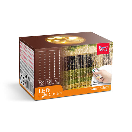 58907A • Fényfüggöny - 300 db melegfehér LED-del - 3 x 3 m - 230V - távirányítós