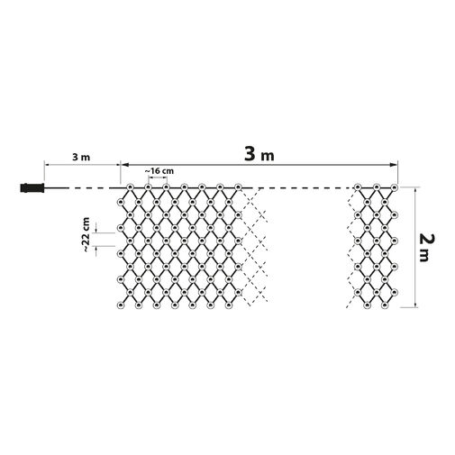 58909A • LED-es fényháló - 190 db melegfehér LED-del - 3 x 2 m - 230V - távirányítós