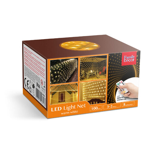 58909A • LED-es fényháló - 190 db melegfehér LED-del - 3 x 2 m - 230V - távirányítós