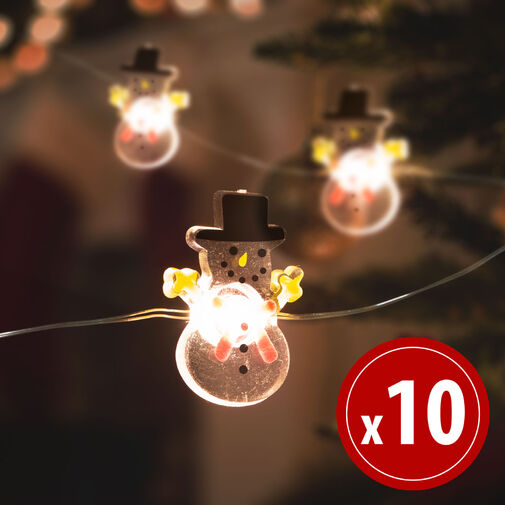 58920 • LED fényfüzér - hóember - 10 LED - 1,2 méter - melegfehér - 2 x AA