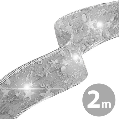 58933C • Karácsonyi LED-es szalag - ezüst - 2 m x 5 cm - 2 x AA
