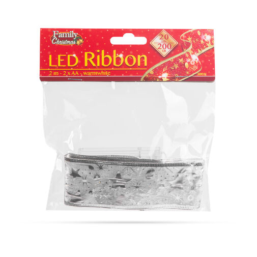 58933C • Karácsonyi LED-es szalag - ezüst - 2 m x 5 cm - 2 x AA