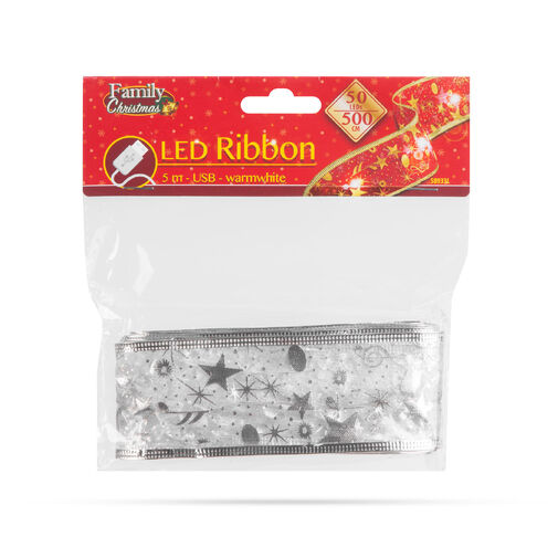 58933L • Karácsonyi LED-es szalag - ezüst - 5 m x 5 cm - 50 LED - USB