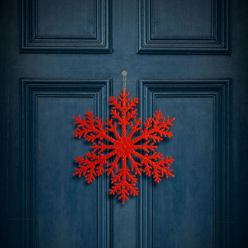 59704C • Karácsonyi dekoráció - jégkristály - glitteres piros - akasztható - 31 cm