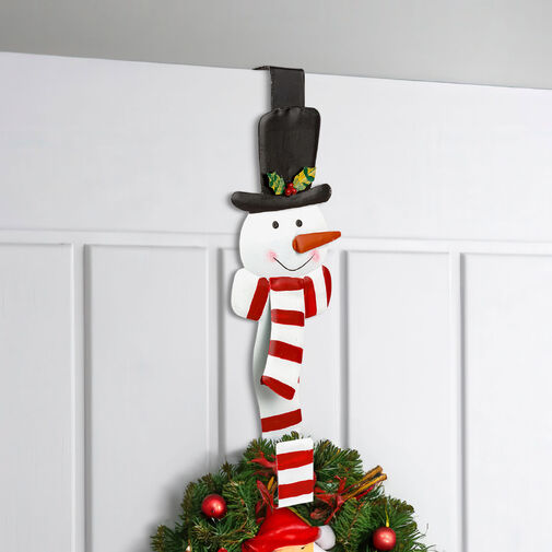 59708B • Karácsonyi kopogtató, ajtódísz tartó - fém - hóember - 38 cm