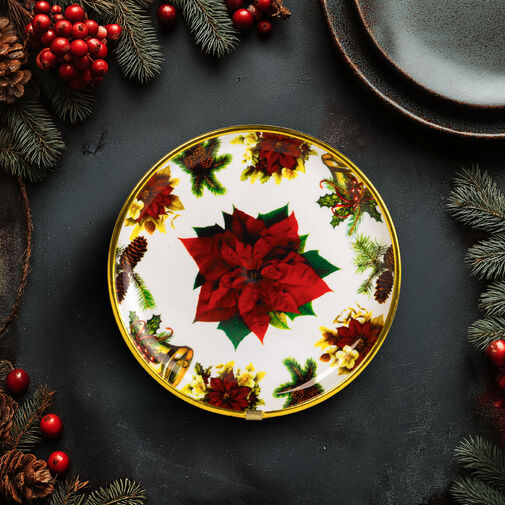 59717B • Karácsonyi kínálótál - műanyag - mikulásvirág - 22 cm