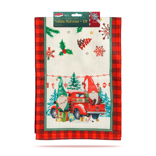 59732B • Karácsonyi dekoráció - asztalterítő futó - manós - 183 x 33 cm