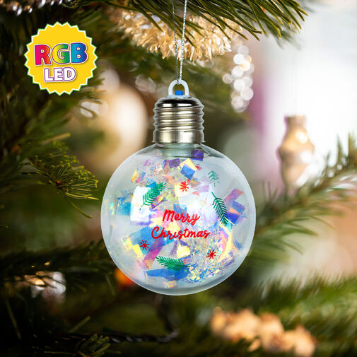 59747B • Karácsonyi LED-es gömb - RGB LED - átlátszó - műanyag - 8 cm - 3 x LR44