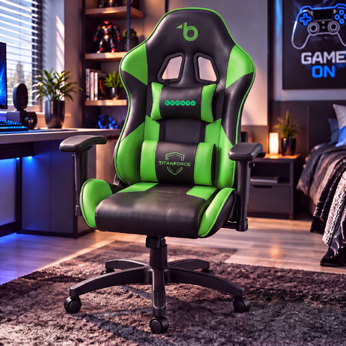 BMD1126GR • Gamer szék - fejtámlával, deréktámasszal - zöld - 72 x 52 cm / 50 x 44 cm