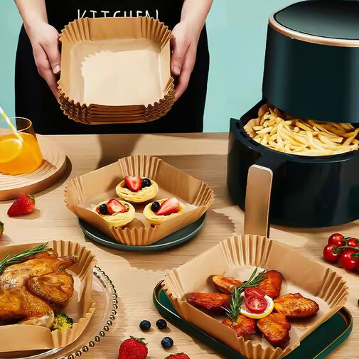 BW1020B • Air fryer sütőpapír - olaj nélküli sütőhöz - négyzet - 23 cm - 50 db / csomag