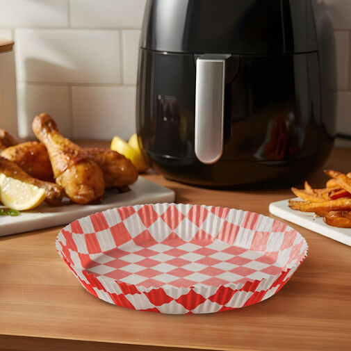 BW1032A • Air fryer sütőpapír - olaj nélküli sütőhöz - kockás, kör - 20 cm - 50 db / csomag