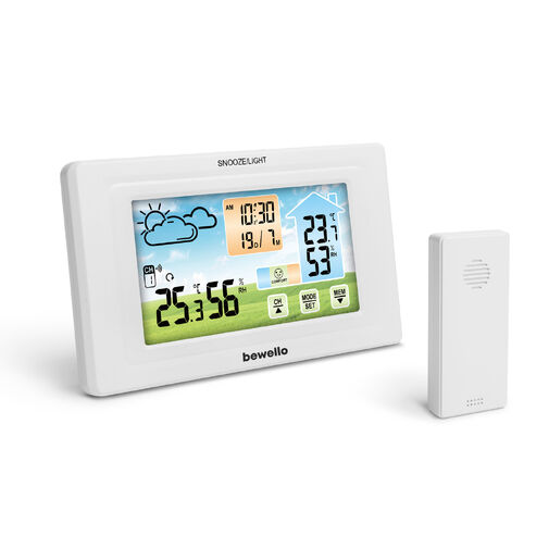 BW2070 • Digitális hőmérő és ébresztőóra - kültéri / beltéri - USB-s, elemes - fehér