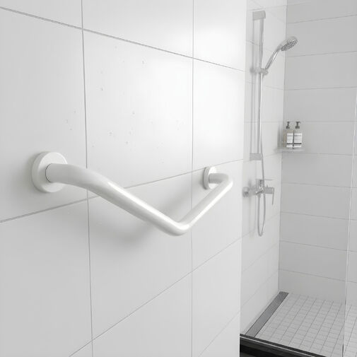 BW3035B • Fürdőszobai kapaszkodó - 45°-ban hajlított - rozsdamentes acél - fehér - 25 + 25 cm