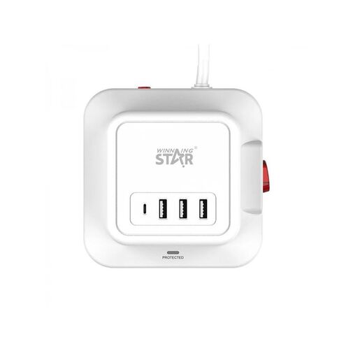 DA01163 • WinningStar - Kocka elosztó - 12-es + 3 x USB + 1 x Type-C - 3 m