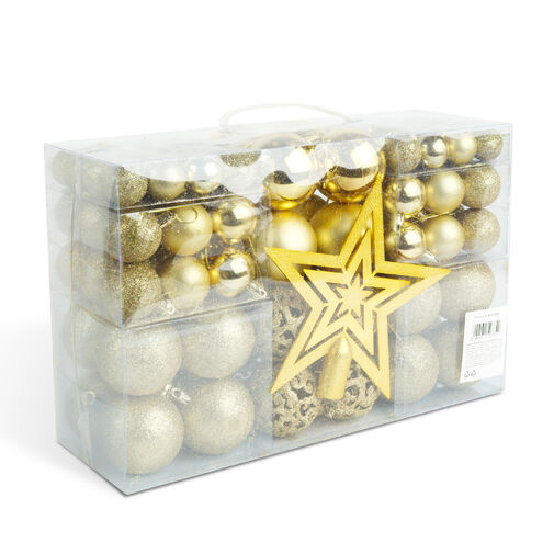EDO-3082 • Karácsonyfadísz szett - 100 db gömb + csúcsdísz - arany