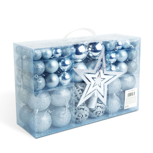 EDO-3083 • Karácsonyfadísz szett - 100 db gömb + csúcsdísz - ezüst